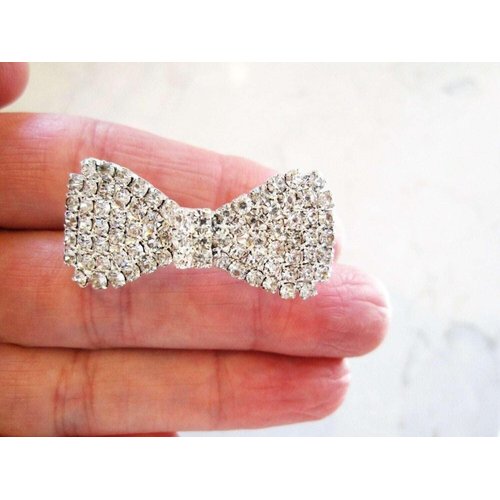 Generic Small bow shaped crystal hair barrette clip bridal clip bridal barrette