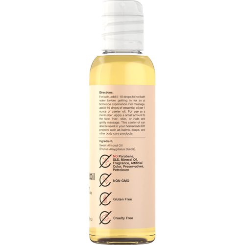 Coera Sweet Almond Oil for Face, Hair, Skin & Nails | 4 fl oz | Cold Pressed & Hexane Free | Carrier Oil | Free of Parabens, SLS, & Fragrances