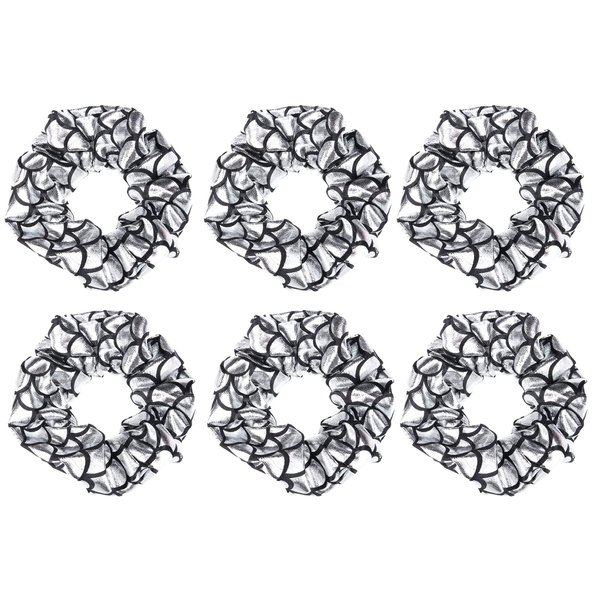 6 Pcs Mermaid Bronzing Hologram Metallic Hair Scrunchies Hair Bobbles Two-tone Elastics Ponytail Holders Hair Wrist Ties Bands Scrunchies for Show Gym Dance Party Cosplay for Girl (Silver Black)