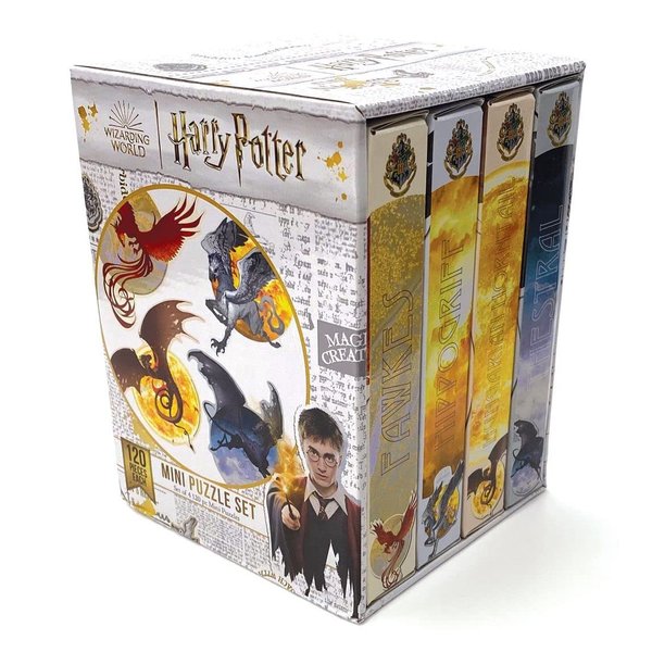Paper House Productions Harry Potter Set of Four 120-piece Mini Puzzles in Storage Box - Magical Beasts