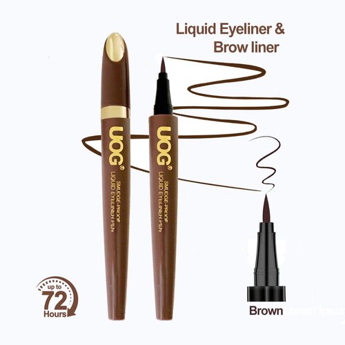 UOG Liquid Eyeliner Pen and Eyebrow Pen – Lasts up to 72 Hours, Waterproof, Quick-Dry, No-Skip, Smudge-Proof, Allergy-Free, Flexible Precise Slender Tip, 1.0mL/0.035 Fl oz (Brown)