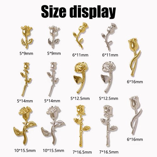 SILPECWEE 70pcs Rose Nail Charms 3D Charms for Nails Gold Silver Nail Flower Nail Jewels Nail Studs Nail Art Charms for Acrylic Nails Decoration DIY Nail Design Manicure Craft Jewelry Making