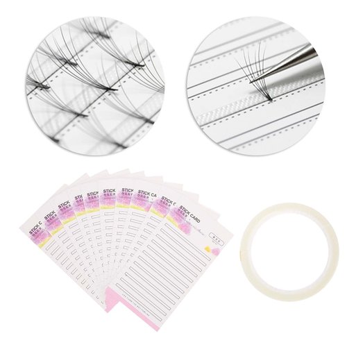 10pcs False Eyelash Fans Paper Card Eyelash Extension Storage Card with Double Sided Adhesive Tape Quick Flower Storage Grafting Kit for Display Rack for Women Girl