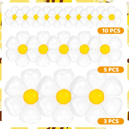 Daisy Balloons, 18pcs White Daisy Flower Foil Balloons for Birthday Wedding Baby Shower Hippie Boho Girl Daisy Party Decorations Supplies