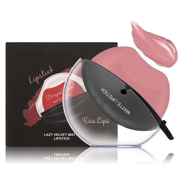 DAGEDA Matte Lipstick,Matte Velvet Lazy Lipstick Lip Shape, Long Lasting High Pigmented Non-stick Cup Lip Gloss, Waterproof Easy to Color Lipstick Lazy Lip Makeup（Cherry Blossom Pink）