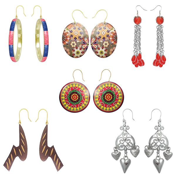Bricolage Beauty-Super Value Reseller pack 6 Pair of Fashion earrings in cost of 1 pair different designs color Metallic Finish wood Unique Earring Pack gifts for mothers day.