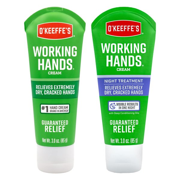 O'Keeffe's Working Hands Hand Cream; 3 oz Tube and Night Treatment Hand Cream; 3 oz Tube