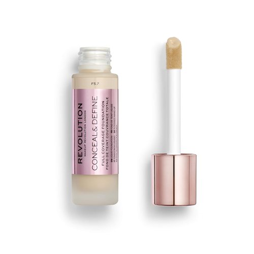 Makeup Revolution Conceal & Define Foundation, Cream Foundation Makeup, Full Coverage, For Fair Skin Tones, Vegan & Cruelty-Free, F1, 23ml