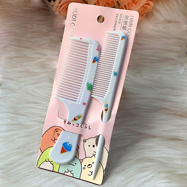 Small Cute Hair Comb,2 Piece Mini Hair Comb Set Fine Tooth Rat Tail Comb Portable Anti-Static Plastic Hairdressing Comb Hair Comb Gift For Wet And Dry (Blue Ice cream)