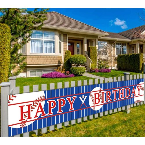 Colormoon CC Baseball Birthday Banner, 9.8 ft x 1.6 ft, Polyester, Waterproof, Sports Theme Party Decorations