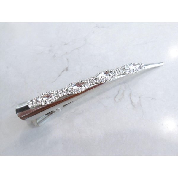 Silver alligator hair claw clip with oval clear crystals (Length: 6)