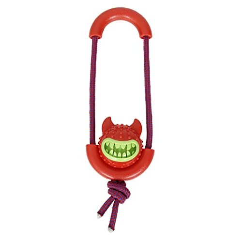 Pet Life ® Sling-Away Treat Dispensing Launcher with Natural Jute, Squeak Rubberized Dog Toy