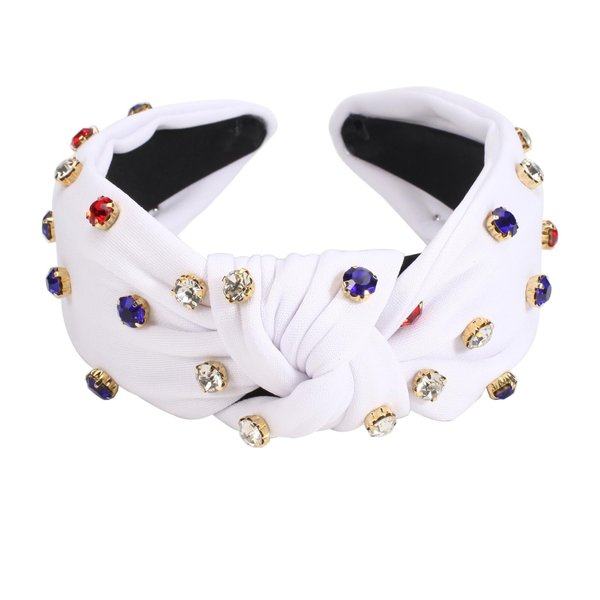 Lonext Independence Day Knotted Headband for Women Halloween Twist Turban Headband Elastic Wide Hair Hoop for Girls (Colorful rhinestone)