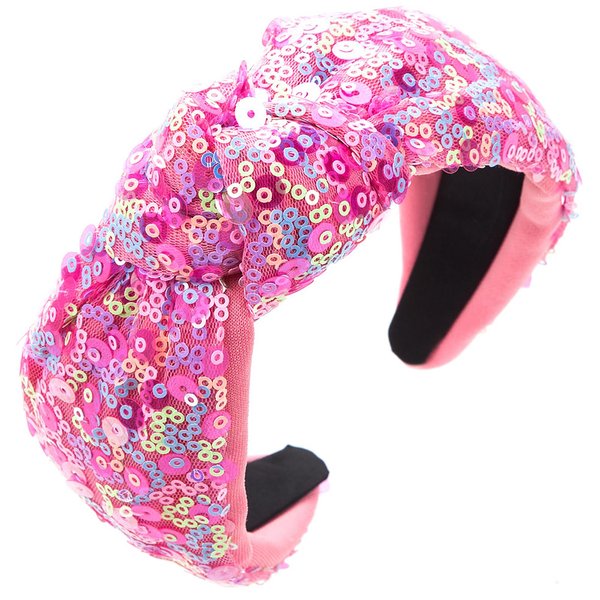 Sequin Knot Headband for Girls, Wide Hair Bands Sparkly Headband Elastic Cute Pink Headwear Hairbands Back to School Head Boppers Party Supplies for Kids Hair Hoop 1PCS