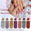 Black Chrome Press on Nails Medium Almond,SXVME Mirror Metal Fake Nails Chrome Nails Press ons,Metallic Glue on Nails Acrylic Nails False Nails for Daily Wear in 24 PCS