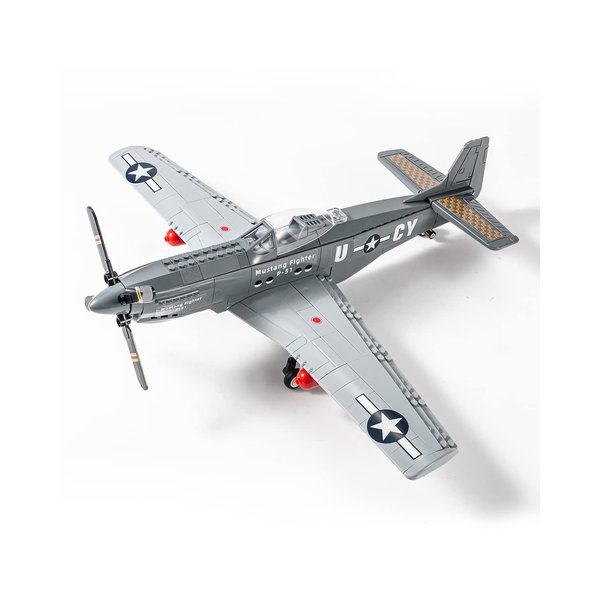 dOvOb Military P-51 Mustang Fighter Jet Building Blocks Set, Army Plane Toys as Gift for Kids or Adult (256 Pieces)