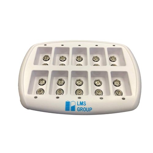 LMS 10-Bay 9V Smart Battery Charger Universal Maintenance Station for 10pcs. NiMH 9 Volt Rechargeable Batteries (Overcharge Protection, Trickle Charge When Full)