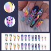 ANDGING Black Press on Nails Long Coffin, Fake Nails for Women with Matte Colorful Flower Mushroom Design, Acrylic Glue on Nails False Nails, Full Cover Stick on Nails for Wedding Birthday 24Pcs