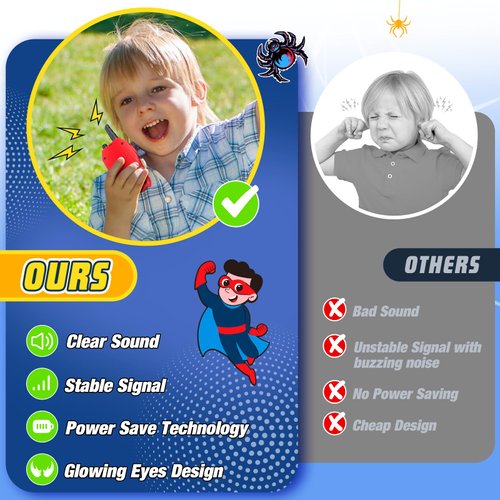 Spider Walkie Talkies Toys: 3 Pack Kids Walkie Talkies Christmas Birthday Gifts for 3 4 5 6 7 8 9 10 Year Old Boys Girls Toddler Outdoor Camping Toy 2 Way Radio Toy for Boy Kid Age 3-4 4-6 5-7