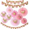 11pcs Minnie Birthday Party Decor Supplies, Girls 1st 2nd 3rd Birthday Supplies,Minnie Happy Birthday Banner, Minnie Garland, Minnie Paper Lanterns, Pink and Gold Minnie Paper Fans