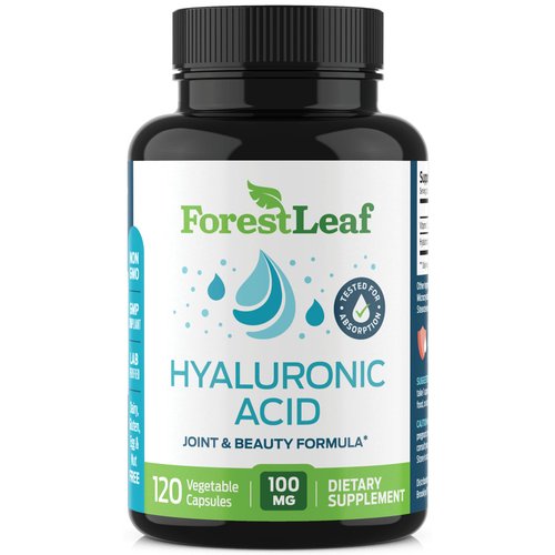 ForestLeaf - Hyaluronic Acid Supplements - 120 Vegetable Capsules - 100mg Dietary Hyaluronic Acid + 50mg Vitamin C Joint & Anti Aging Beauty Formula - Supports Skin Hydration, Joints, Bones & Hair