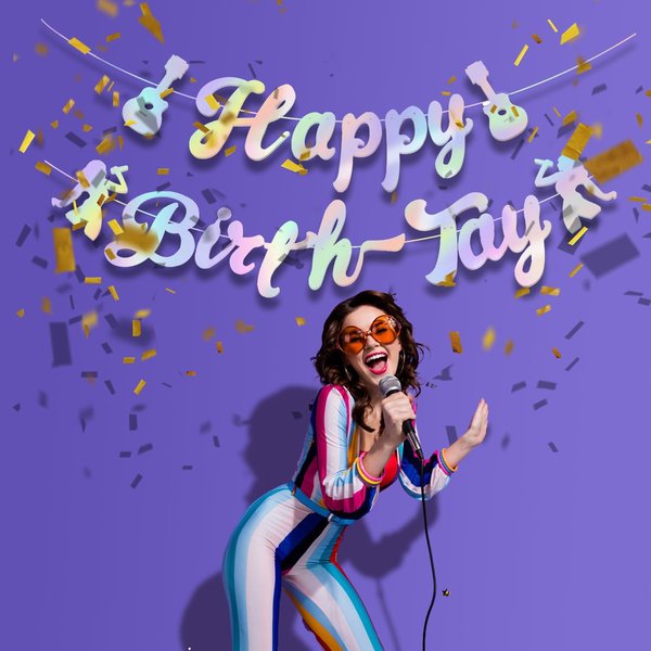 Birthday Decorations Happy Birth-Tay Banner, NO-DIY Birthday Banner, Glitter Laser Happy Birth-Tay Decorations for Girl Birthday Party Decorations Eras Themed Birthday Banner Supplies Themed Decor