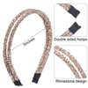 PAGOW 3pcs Double Crystal Side Hair Band, Rhinestone Diamond Vintage Turban Thin Hair Bands Hair Hoops Accessories for Women Girls (Black + Silver + Champagne )