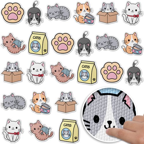 Fidget Stickers Anxiety Sensory Stickers Textured Strips and Cute Designs for Classroom Desks and Special Needs with Reusable Adhesive 3 inches (Set of 24) Cute Cats
