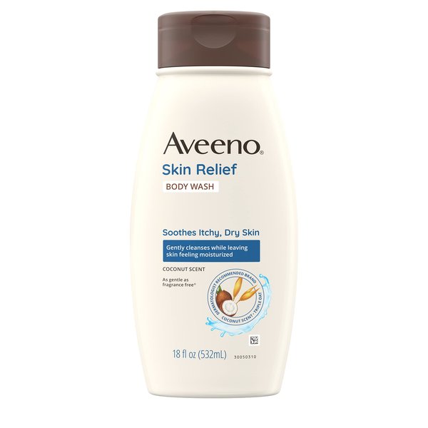Aveeno Skin Relief Body Wash with a Gentle Coconut Scent & Soothing Triple Oat, Cleanser for Sensitive Skin Leaves Itchy, Dry Skin Soothed & Feeling Moisturized, Sulfate-Free, 18 fl. oz