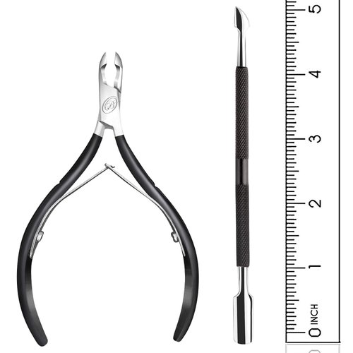 Cuticle Nipper with Cuticle Pusher- Professional Grade Stainless Steel Cuticle Remover and Cutter - Durable Manicure and Pedicure Tool - Beauty Tool Perfect for Fingernails and Toenails (Black)