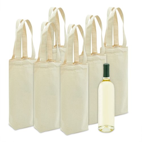 BLUE PANDA Canvas Wine Carrying Bags with Handles, Burlap Wine Bottle Gift Totes For Mother's Day, Father's Day, Birthday Parties, Graduation, Bridal Shower Party Favors (6 Pack)