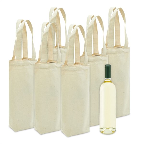BLUE PANDA Canvas Wine Carrying Bags with Handles, Burlap Wine Bottle Gift Totes For Mother's Day, Father's Day, Birthday Parties, Graduation, Bridal Shower Party Favors (6 Pack)