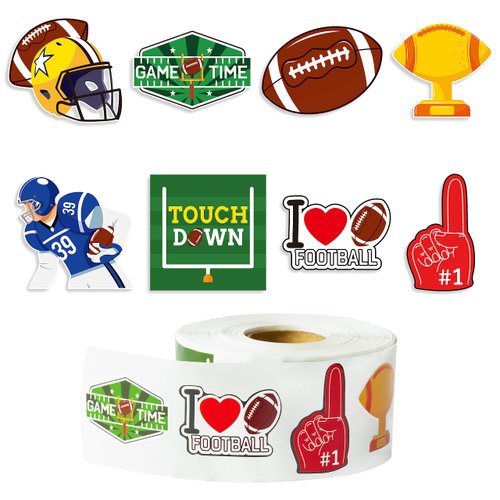 Haooryx Football Sports Stickers Roll - Cartoon Super Rugby Football Bowl Waterproof Vinyl Reusable Laptop Stickers Coloring Book Scrapbook Water Bottle Page Activity Pad Summer Birthday Party Favors