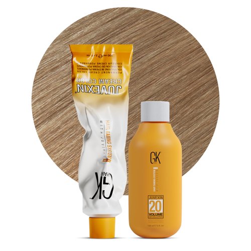 GK HAIR Global Keratin Natural 9 Very Light Blonde Hair Color Cream Tube (3.4 Fl Oz/100ml) + 20 Volume Developer (5 Fl Oz/150ml) - Professional Permanent Long Lasting Toner Dye