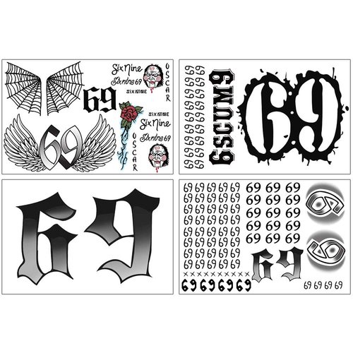 6ix9ine Temporary Tattoos Set, 69 Tattoo Stickers Included Face, Arm, Hand, Body For Halloween Costume Party Men Women