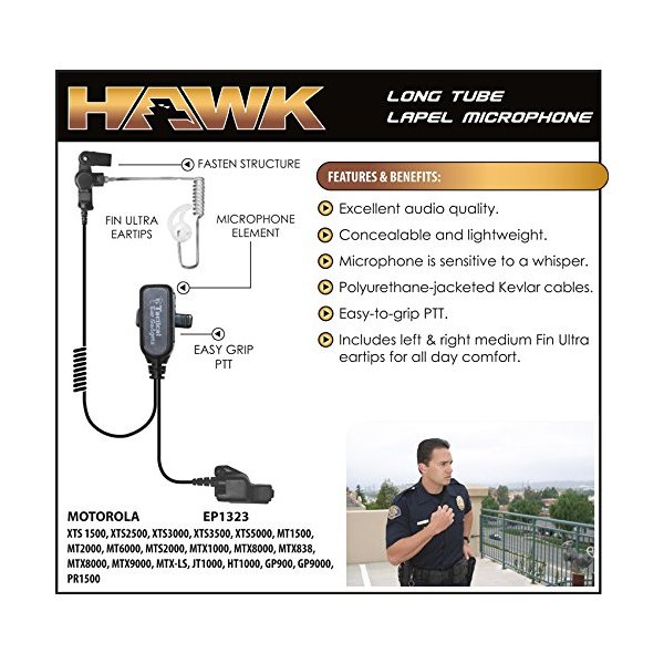 Hawk Lapel Mic EP1323 Police Earpiece Compatible with Motorola XTS5000 XTS2500 XTS3000