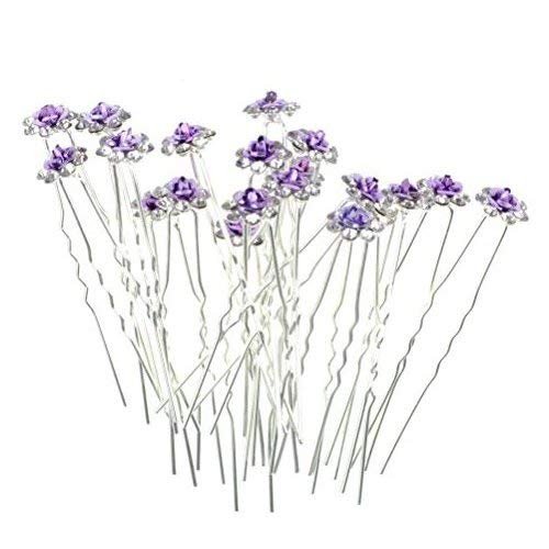 Rbenxia 20 Pcs Bridal Wedding Rhinstone Hair Pins 2.4 Inches Bridal Prom Clips Rose U-shaped Hair Pins for Women and Girls, Purple
