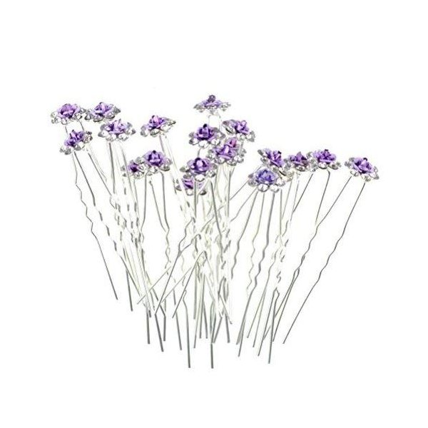 Rbenxia 20 Pcs Bridal Wedding Rhinstone Hair Pins 2.4 Inches Bridal Prom Clips Rose U-shaped Hair Pins for Women and Girls, Purple