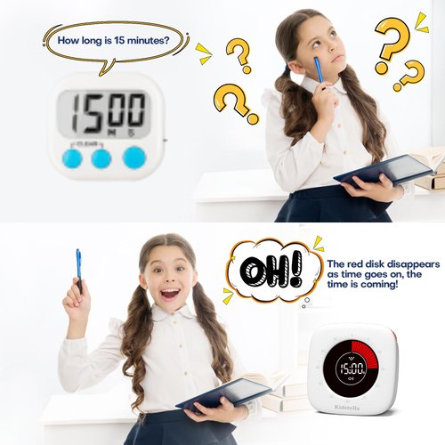 Visual Timer for Kids, Rechargeable 60-Minute Countdown Timer with 4 Alarm Modes, Silent Operation Pomodoro Timer for Classroom Kitchen Office, Autism and ADHD Tools for Kids and Adults, Pearl White