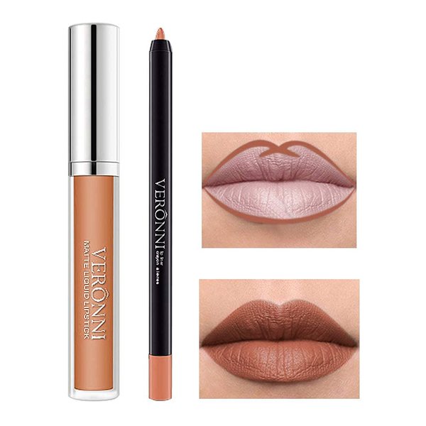 VERONNI Lipstick Lipliner Set,Liquid Matte Lipstick Set, Waterproof Lipstick and Lip Liner Pen Set, Long Lasting Lip Gloss Set For Lip Makeup (#06)