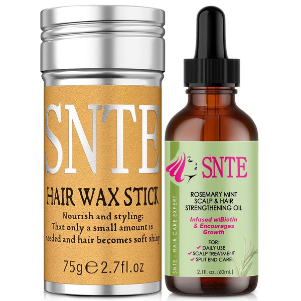 Hair Wax Stick, Rosemary Oil 2Pcs, Rosemary Oil for Hair Growth for Hair Care, Hair Oil for Dry Damaged Hair and Growth, Scalp Oils & Wax Stick for Hair for Flyaways, Prevents Hair Loss & Breaking