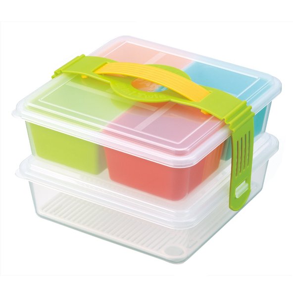 INOMATA Bento Box, 7 inches wide x 7 inches long x 4.75 inches deep, mix