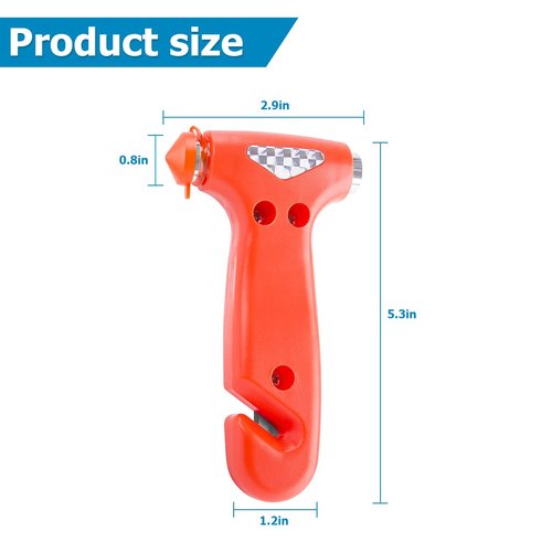 BELOMI 2 Pack Car Safety Hammer, Emergency Escape Tool with Window Breaker and Seat Belt Cutter, 5-in-1 Auto Multifunctional Escape Hammer for Accident, Vehicle Survive Accessories (Orange)
