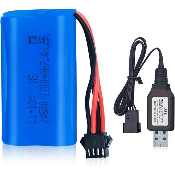 Anstoy 7.4V Li-ion Battery 500mAh Rechargeable SM-4P Plug Charging/Using Integration with USB Charger Cable Gel Blaster Accessories for Remote Control RC Boat Car (1-Pack)
