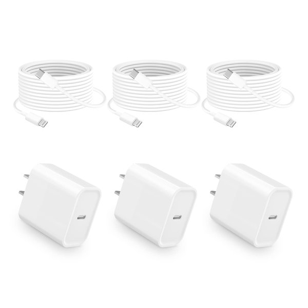 [MFi Certified] iPhone Charger, 3Pack USB C Fast Wall Charger, USB C Charger Block for iPhone 14/Pro/Plus/Pro Max/14/13/12/11,iPad Pro/Mini/Air,AirPods with 3-Pack 6.6FT USB-C to Lightning Cable
