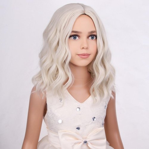 PATTNIUM Platinum Blonde Wig Kids Child Short Curly Wavy Blonde Wig Girls Platinum Bob Wig Sythetic Wig with Wig Cap