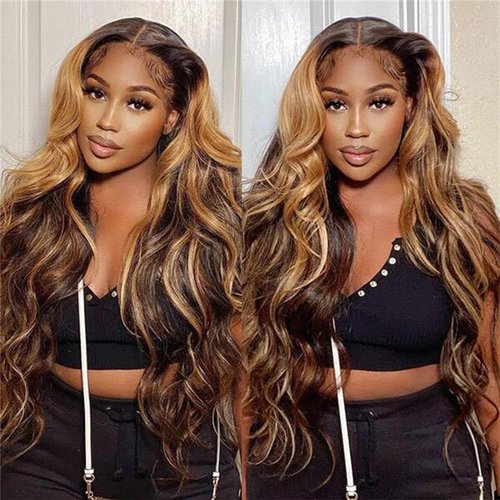 Wiggins Ombre Highlight Lace Front Wig Human Hair P4/27 Body Wave Honey Blonde Lace Front Wig Human Hair 5x5 Ombre Closure Wig Human Hair Wigs For Black Women 100% Virgin Human Hair 18 Inch