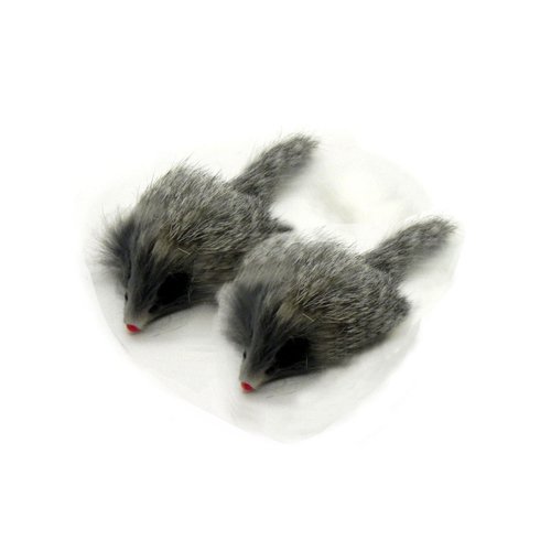 Kats'N Us Real Rabbit Fur Long Hair Mouse Cat Toy - 2pk Gray