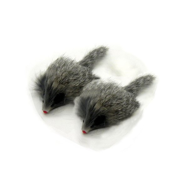 Kats'N Us Real Rabbit Fur Long Hair Mouse Cat Toy - 2pk Gray