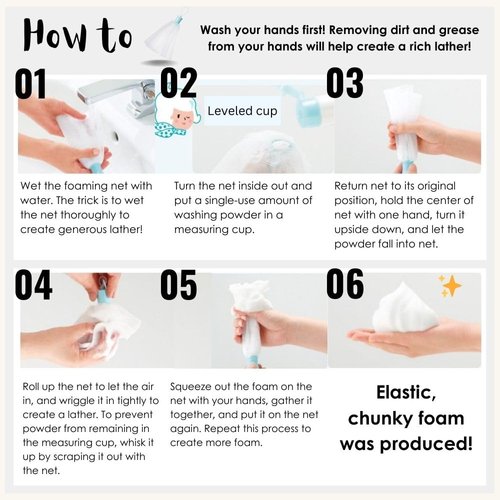 FANCL [Official Product] Foaming Net - Facial Foam Net Double Layered, 70x70cm, Fine Dense Rich Foam, Hanging String for Clean Storage, Indentation for Measuring Face Powder